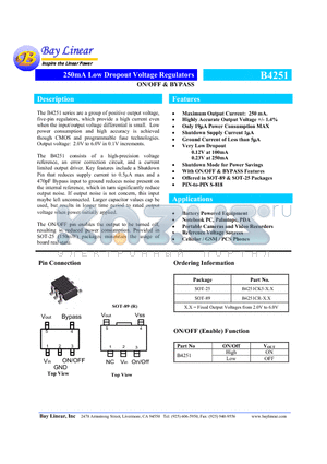 B4251 datasheet - 250mA Low Dropout Voltage Regulators