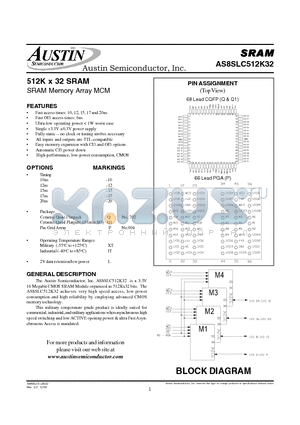 AS8SLC512K32P-12L/IT datasheet - 512K x 32 SRAM SRAM Memory Array MCM