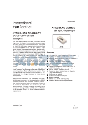 AHE2805S datasheet - HYBRID-HIGH RELIABILITY  DC/DC CONVERTER