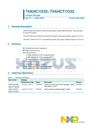 74AHC1G32GW datasheet - 2-input OR gate