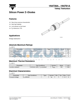 1N4732A datasheet - Silicon Power Z-Diodes