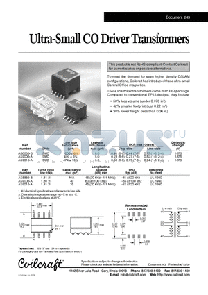 AS9015-A datasheet - Ultra-Small CO Driver Transformers