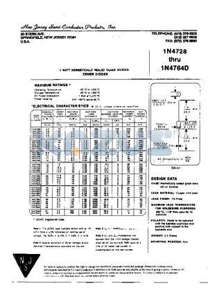 1N4732A datasheet - 1 WATT HERMETICALLY SEALED GLASS SILICON ZENER DIODES