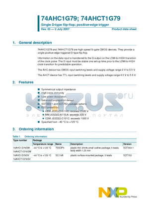 74AHC1G79GW datasheet - Single D-type flip-flop; positive-edge trigger