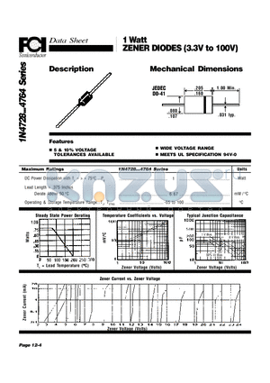 1N4733 datasheet - 1 Watt ZENER DIODES (3.3V to 100V)