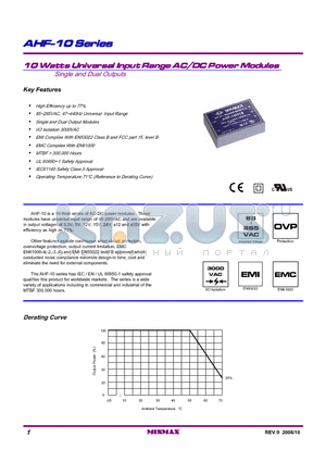 AHF-10D12 datasheet - 10 Watts Universal Input Range AC/DC Power Modules