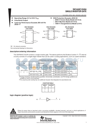 74AHC1GU04DBVRE4 datasheet - SINGLE INVERTER GATE