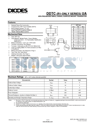 DDTC113TUA_2 datasheet - NPN PRE-BIASED SMALL SIGNAL SURFACE MOUNT TRANSISTOR