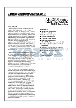 AHF2805DF/HB datasheet - Hybrid - High Reliability DC/DC Converters