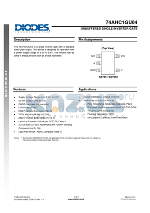 74AHC1GU04SE datasheet - UNBUFFERED SINGLE INVERTER GATE