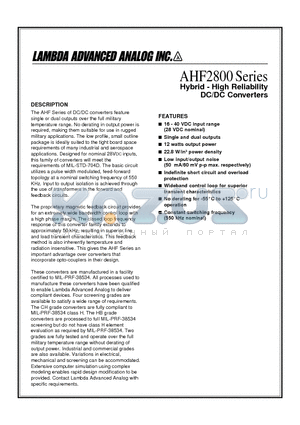 AHF2805SF/ES datasheet - Hybrid - High Reliability DC/DC Converters