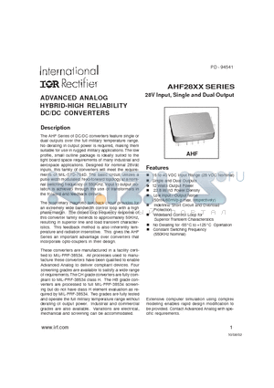 AHF2812SF datasheet - 28V Input, Single and Dual Output