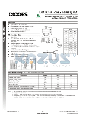 DDTC114TKA datasheet - NPN PRE-BIASED SMALL SIGNAL SC-59 SURFACE MOUNT TRANSISTOR