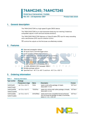 74AHC245PW datasheet - Octal bus transceiver 3-state