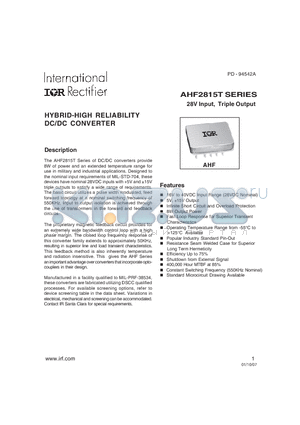 AHF2815TF/CH datasheet - HYBRID-HIGH RELIABILITY DC/DC CONVERTER