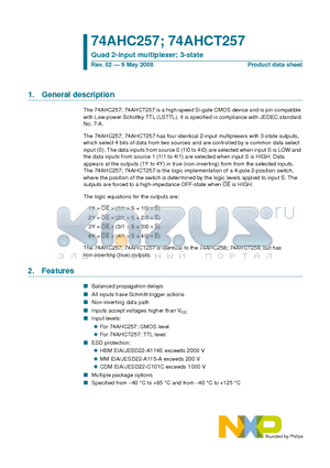 74AHC257PW datasheet - Quad 2-input multiplexer 3-state