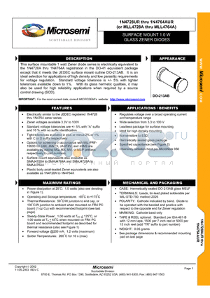 1N4735AUR datasheet - SURFACE MOUNT 1.0W GLASS ZENDER DIODE