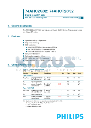 74AHC2G datasheet - Dual 2-input OR gate