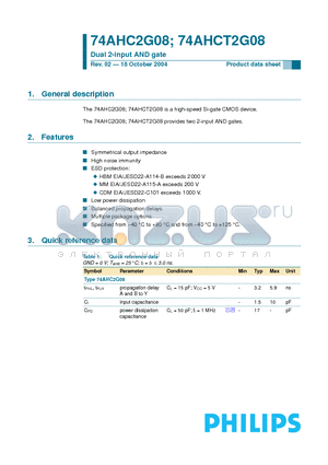 74AHC2G08 datasheet - Dual 2-input AND gate