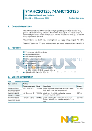 74AHC2G125 datasheet - Dual buffer/line driver; 3-state