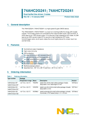 74AHC2G241 datasheet - Dual buffer/line driver; 3-state