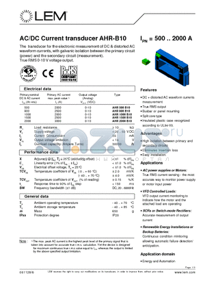 AHR1500B10 datasheet - AC/DC Current transducer