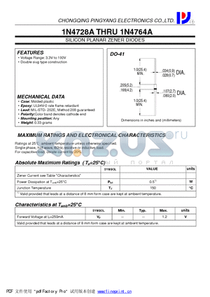 1N4737A datasheet - SILICON PLANAR ZENER DIODES