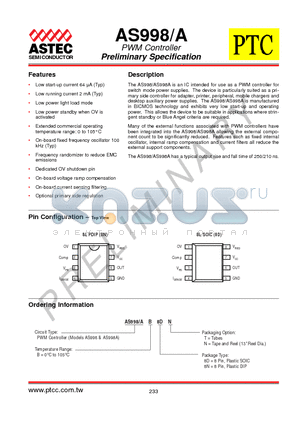 AS998/AB8DN datasheet - IC intended for use as a PWM controller