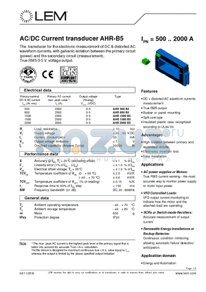 AHR2000B5 datasheet - AC/DC Current transducer