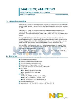 74AHC373D datasheet - Octal D-type transparant latch; 3-state