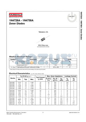1N4739A datasheet - Series One Watt Zeners