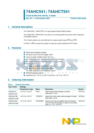 74AHC541 datasheet - Octal buffer/line driver; 3-state