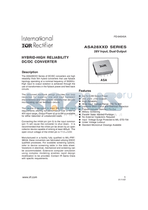 ASA2805D/HB datasheet - HYBRID-HIGH RELIABILITYDC/DC CONVERTER