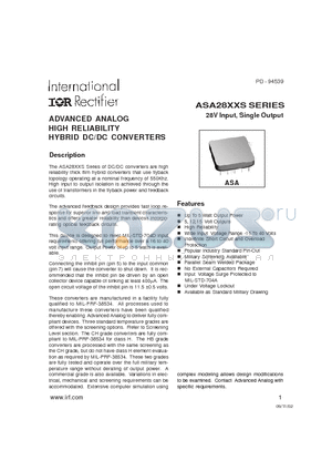 ASA2812S-CH datasheet - ADVANCED ANALOG HIGH RELIABILITY HYBRID DC/DC CONVERTERS