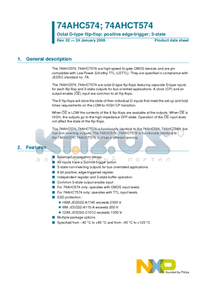 74AHC574PW datasheet - Octal D-type flip-flop; positive edge-trigger; 3-state