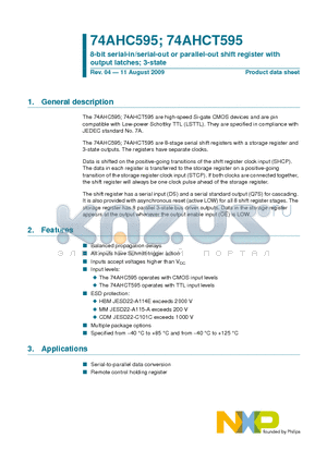 74AHC595D datasheet - NPN general-purpose double transistors output latches; 3-state