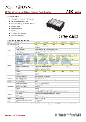 ASC-3.3S datasheet - 30 Watt Ultraminiature Modular Switching Power Supplies