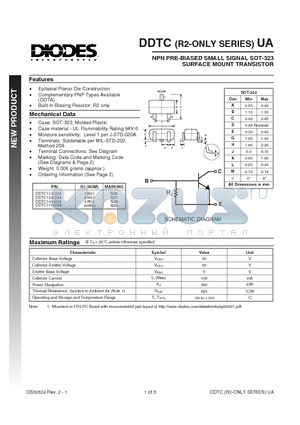 DDTC144GUA datasheet - NPN PRE-BIASED SMALL SIGNAL SOT-323 SURFACE MOUNT TRANSISTOR