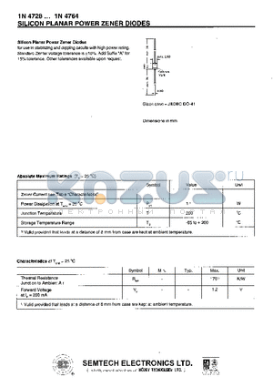 1N4741 datasheet - SILICON PLANAR POWER ZENER DIODES