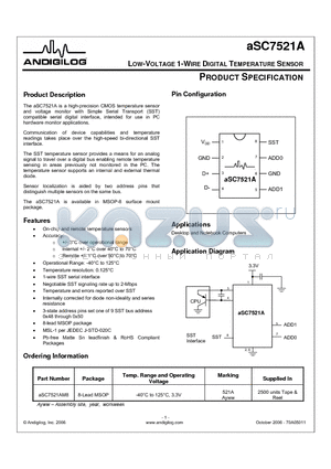 ASC7521A datasheet - LOW- OLTAGE 1-WIRE DIGITAL TEMPERATURE SENSOR