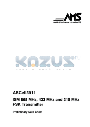 ASCELL3911 datasheet - ISM 868 MHz, 433 MHz and 315 MHz FSK Transmitter
