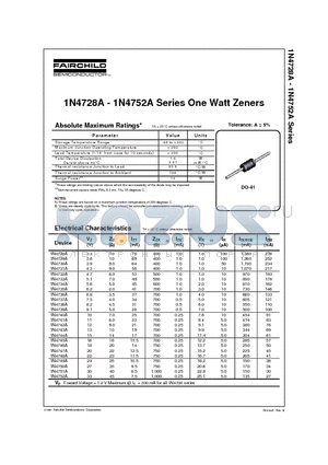 1N4741A datasheet - One Watt Zeners