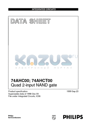 74AHCT00D datasheet - Quad 2-input NAND gate