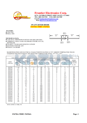 1N4741A datasheet - 1WATT ZENER DIODE