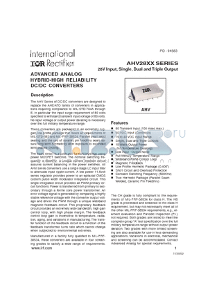 AHV28 datasheet - ADVANCED ANALOG HYBRID-HIGH RELIABILITY DC/DC CONVERTERS