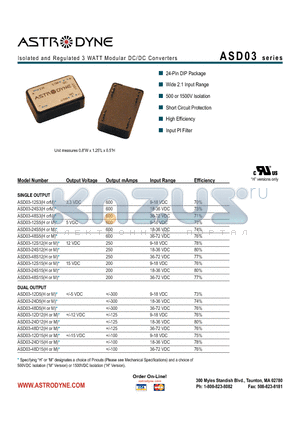 ASD03-12D12 datasheet - Isolated and Regulated 3 WATT Modular DC/DC Converters