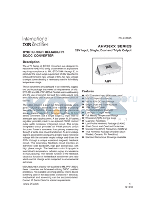 AHV2805DFHB datasheet - HYBRID-HIGH RELIABILITY DC/DC CONVERTER