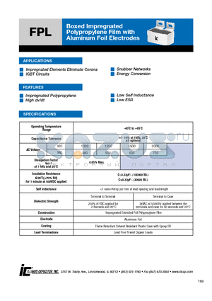 104FPL152KK2 datasheet - Boxed Impregnated Polypropylene Film with Aluminum Foil Electrodes