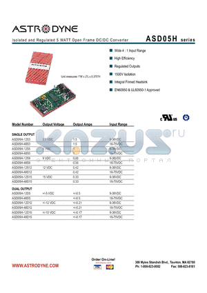 ASD05H-12D5 datasheet - Isolated and Regulated 5 WATT Open Frame DC/DC Converter