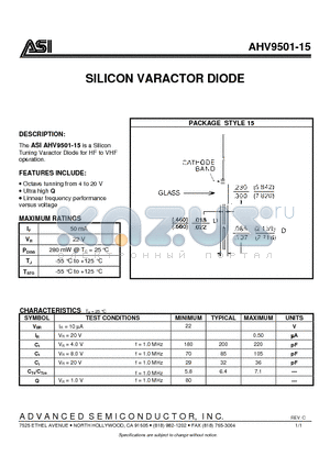 AHV9501-15 datasheet - SILICON VARACTOR DIODE